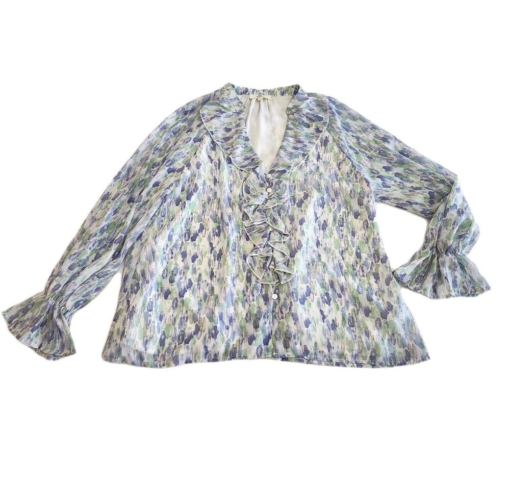 Entro Long Bell Sleeve Ruffle Collar Boho Peasant Cottage Fairy Blouse SZ S